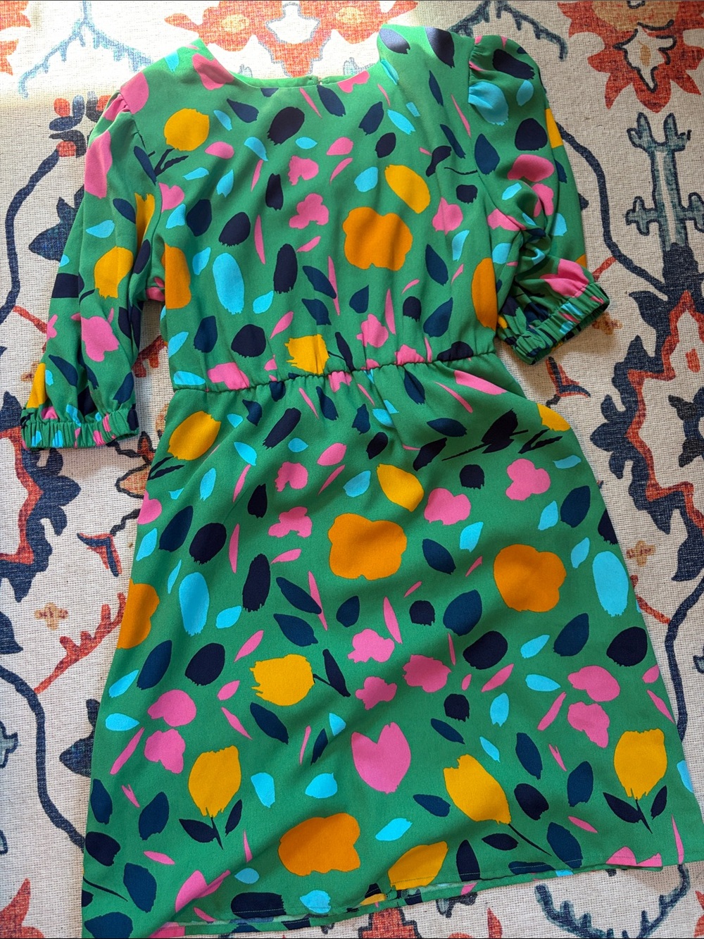 Halogen Green Floral-Print Casual Dress with Multicolor Blooms